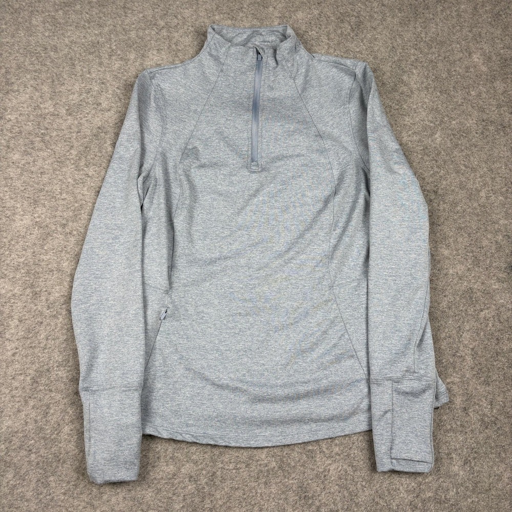 Danskin 1/4 Zip Pullover Women Medium Gray Heathered Mock Neck Athleisure Preppy